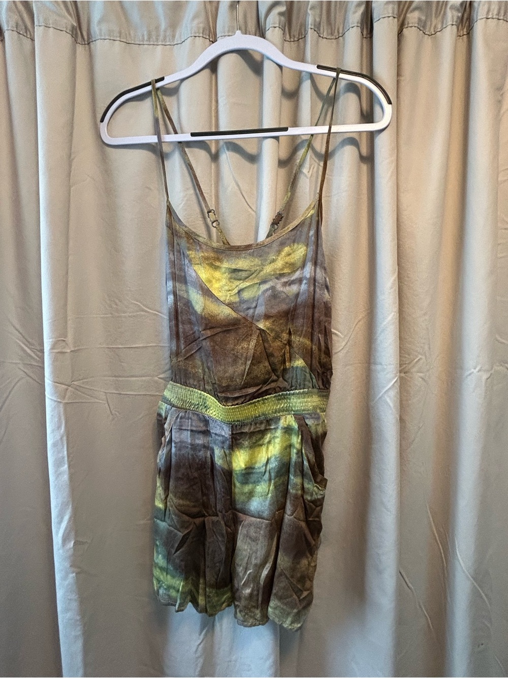 Bar III Brown and Yellow Tie-Dye Romper